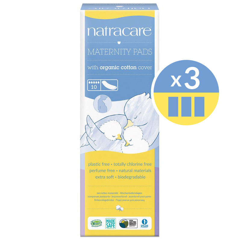 Natracare maternity pads pack with 3 pack icon